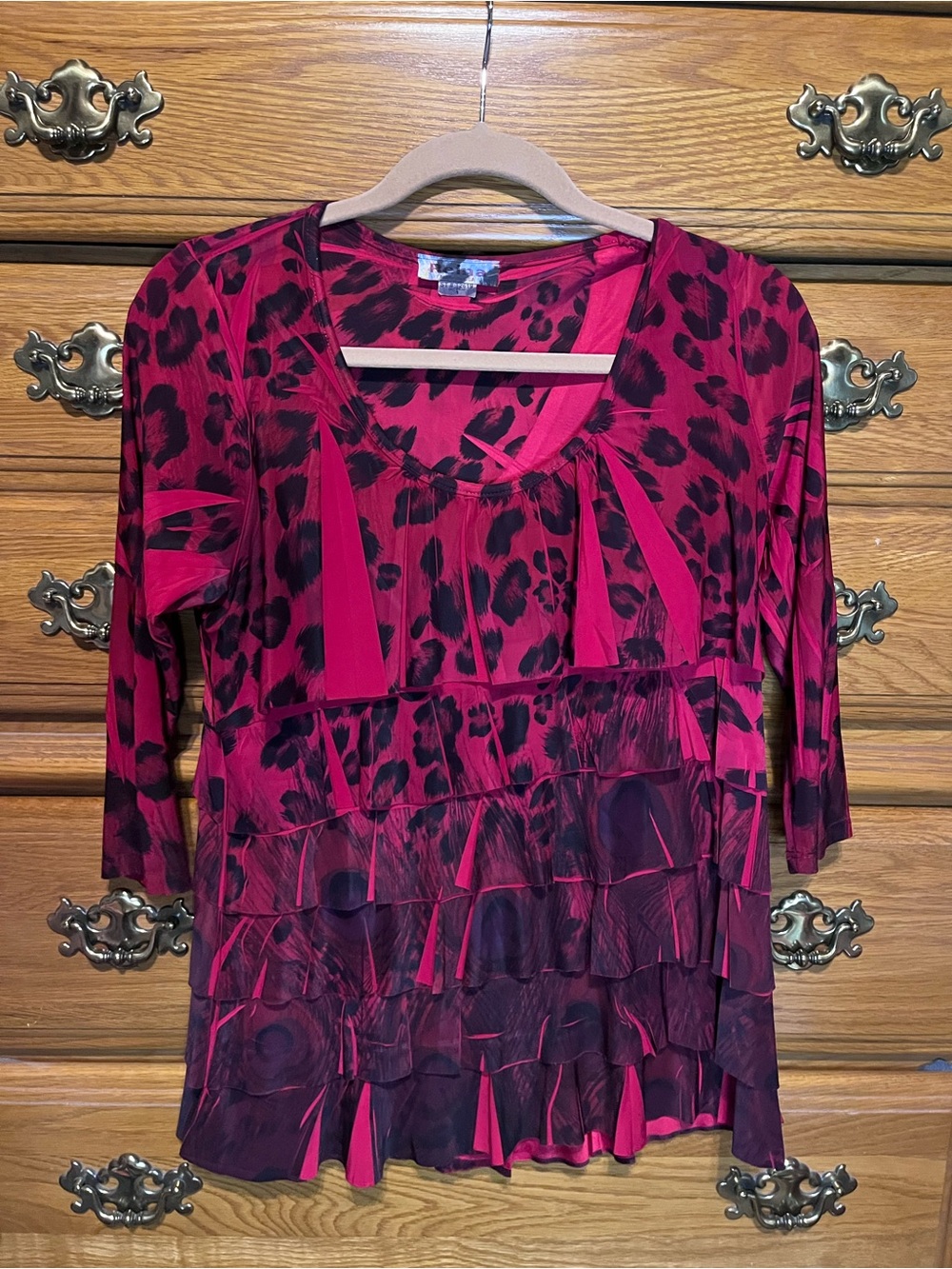 Red and Black Leopard Print Ruffle Top